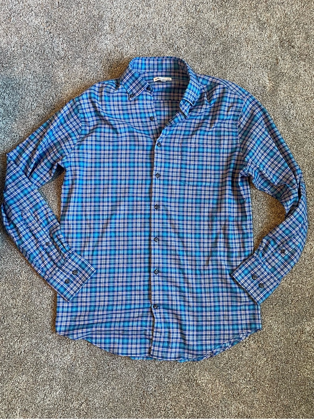 Peter Millar Blue Plaid Long-Sleeve Button-Down Shirt Medium